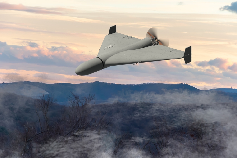 Military combat drone flying