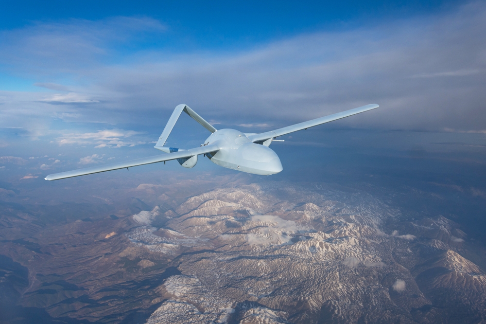 Unmanned military drone in flight